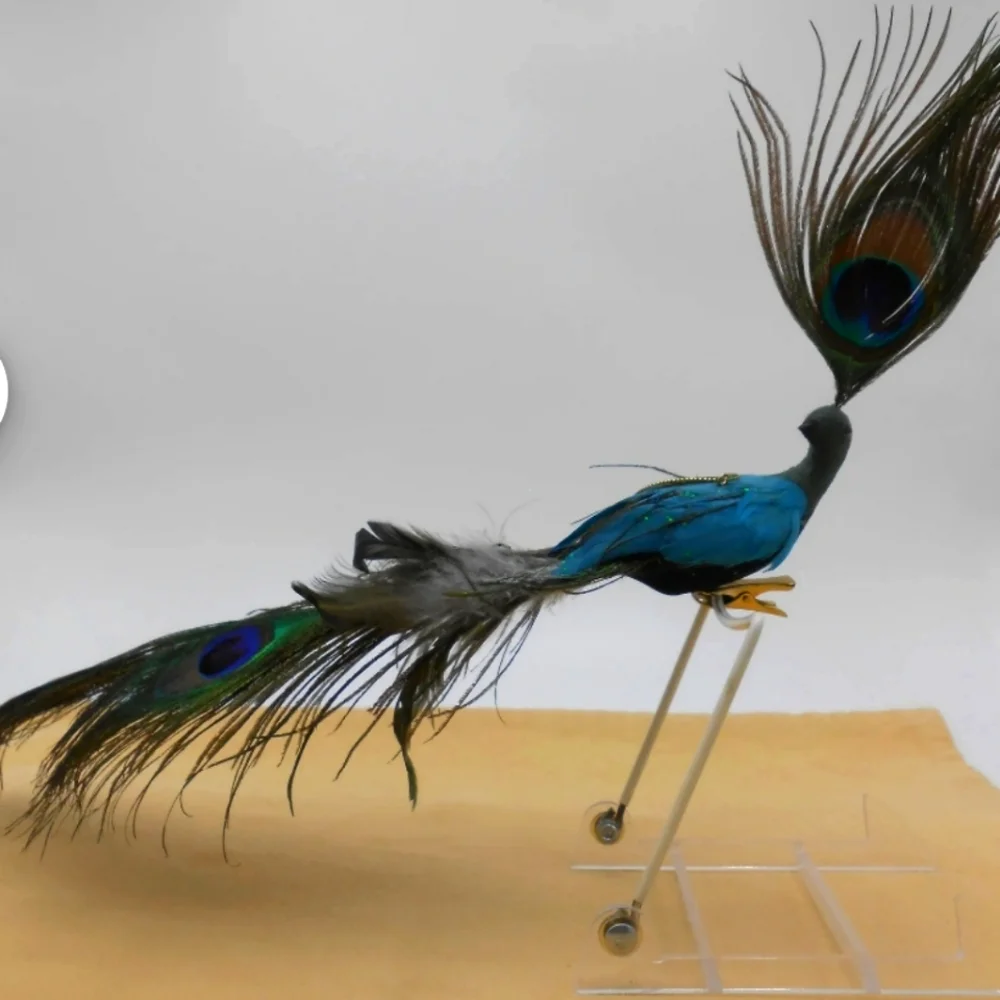 Peacock Figurine With Real Feathers Boho Glam Add On Gift Decor Boho Cottage New